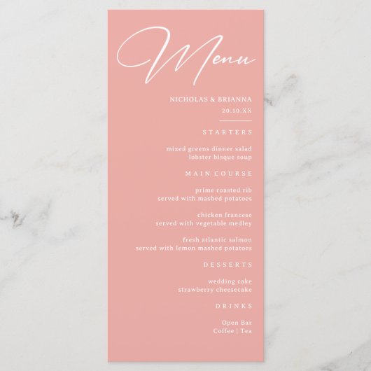 Menu Mariage rose Pastel (Devant)