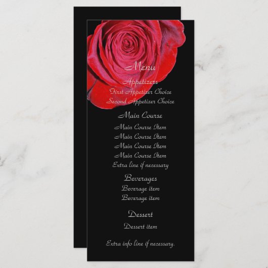 Menu Mariage Rose rouge simple (Devant / Derrière)