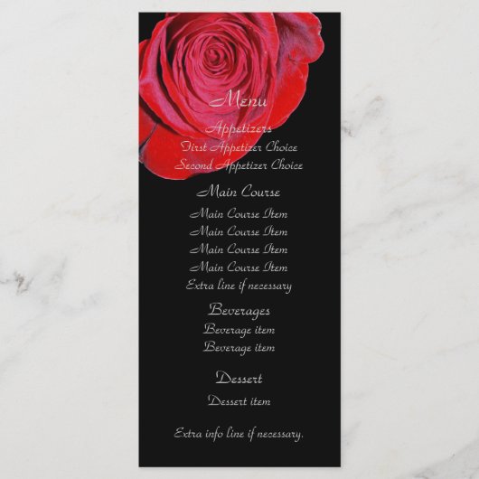 Menu Mariage Rose rouge simple (Devant)