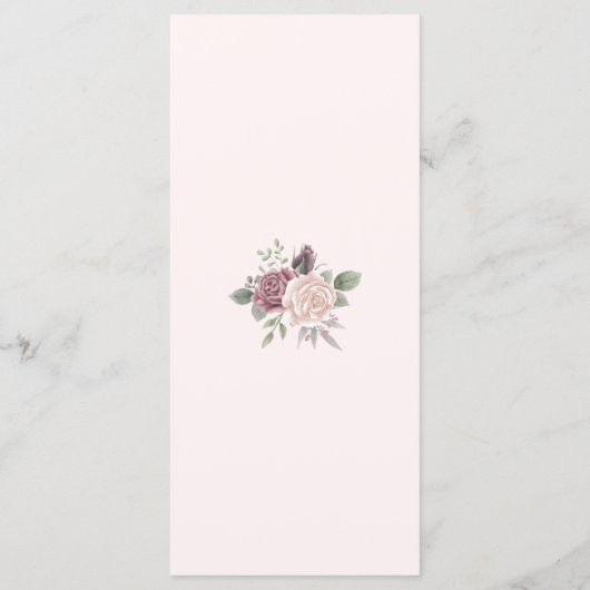 Menu Mariage rose Rustique Dusty Rose d'aquarelle (Dos)