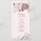 Menu Mariage rose Rustique Dusty Rose d'aquarelle (Devant / Derrière)