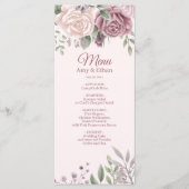 Menu Mariage rose Rustique Dusty Rose d'aquarelle (Devant)
