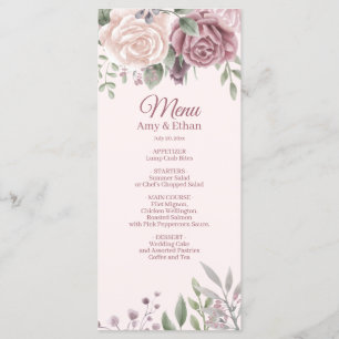 Menu Mariage rose Rustique Dusty Rose d'aquarelle