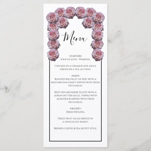 Menu Mariage Rose rustique rose pâle (Devant)