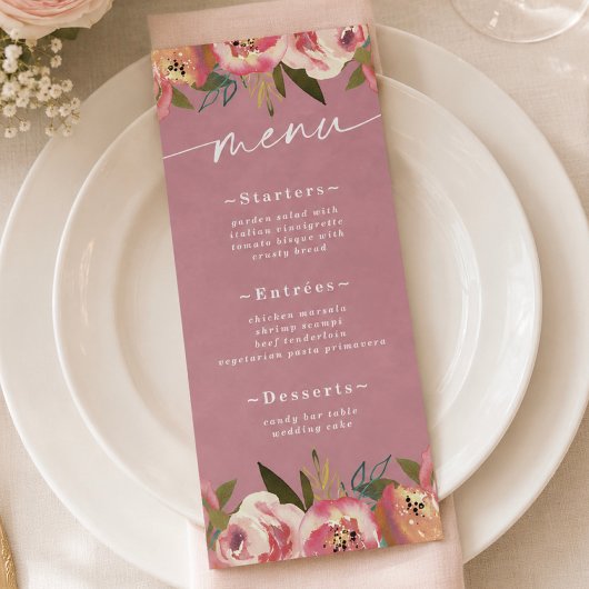 Menu Mariage Rose Sauvage Chic Fleurie