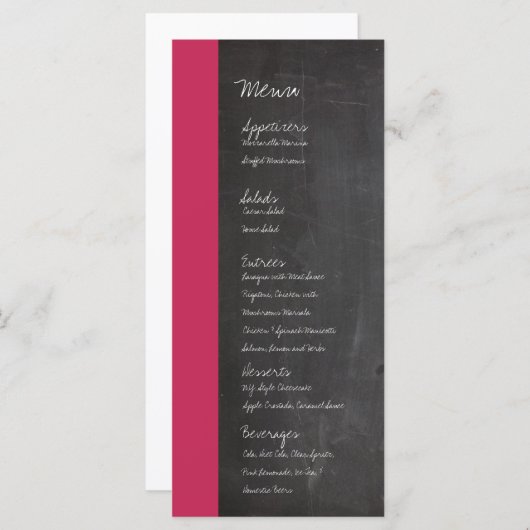 Menu Mariage rose tableau noir (Devant / Derrière)