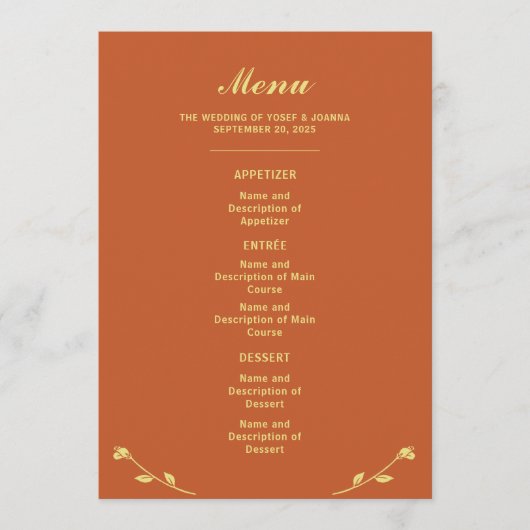 Menu Mariage Rose Terracotta (Devant)