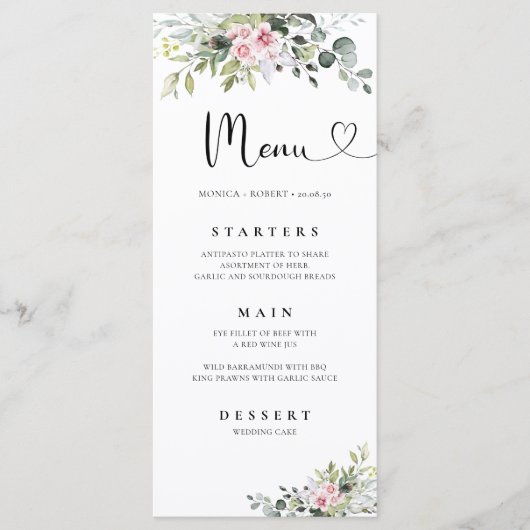 Menu Mariage Rose vert (Devant)