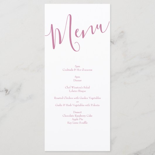 Menu Mariage rose Vintage (Devant)