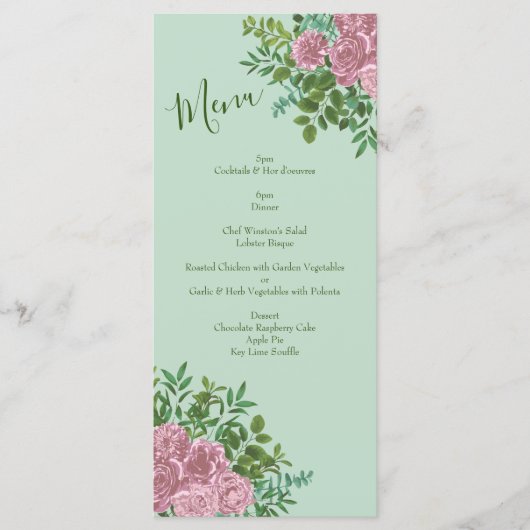 Menu Mariage rose Vintage (Devant)