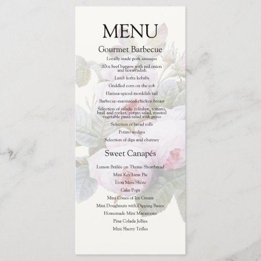 Menu Mariage Rose vintage (Devant)