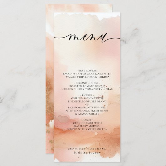 Menu mariage RoseGold Aquarelle (Devant / Derrière)