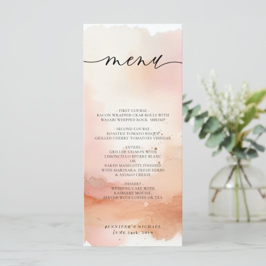 Menu mariage RoseGold Aquarelle (Debout devant)