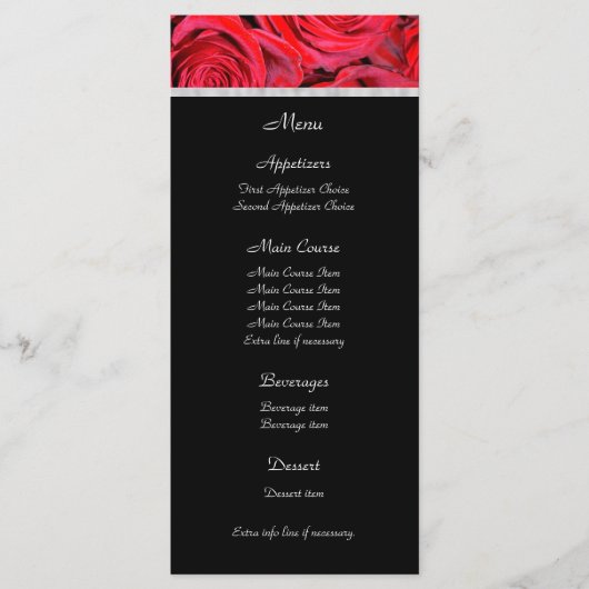 Menu Mariage Roses noires et rouges (Devant)