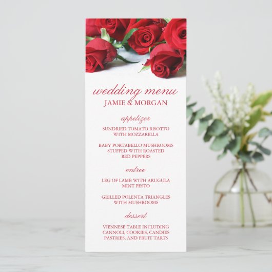 Menu Mariage Roses rouges romantiques (Debout devant)