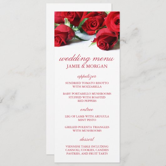 Menu Mariage Roses rouges romantiques (Devant / Derrière)