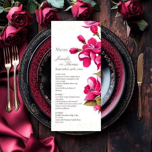 Menu Mariage Roses Sauvages Magenta