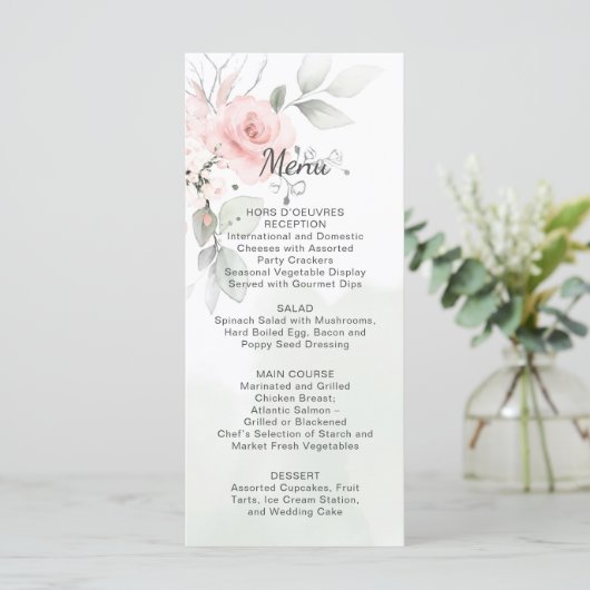 Menu Mariage Roses vertes et roses pastel (Debout devant)