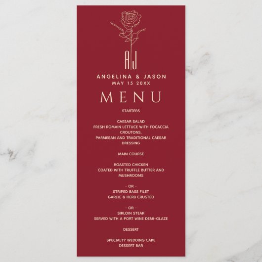 Menu Mariage Rouge Élégant (Devant)