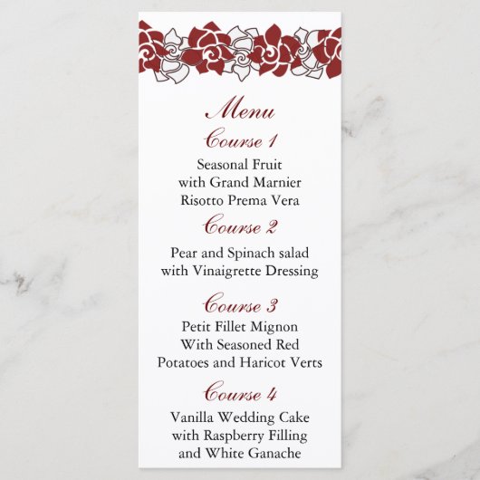 menu Mariage rouge floral (Devant)