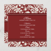 Menu mariage Rouge Floral Damask (Devant / Derrière)