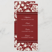 Menu mariage Rouge Floral Damask (Devant / Derrière)