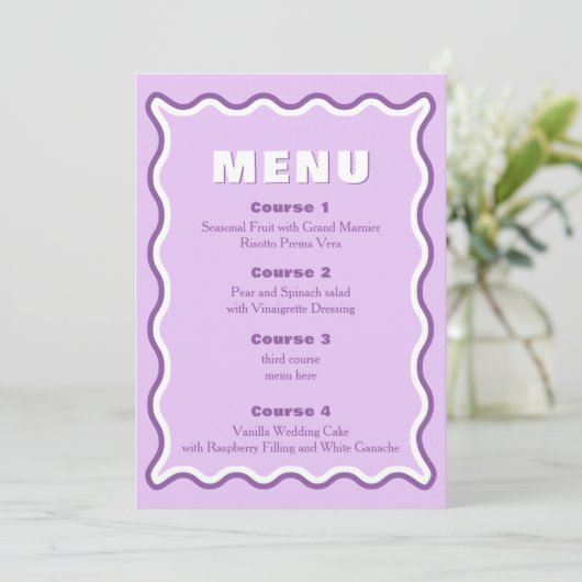 Menu Mariage rouge ondulé rétro Squiggle (Debout devant)