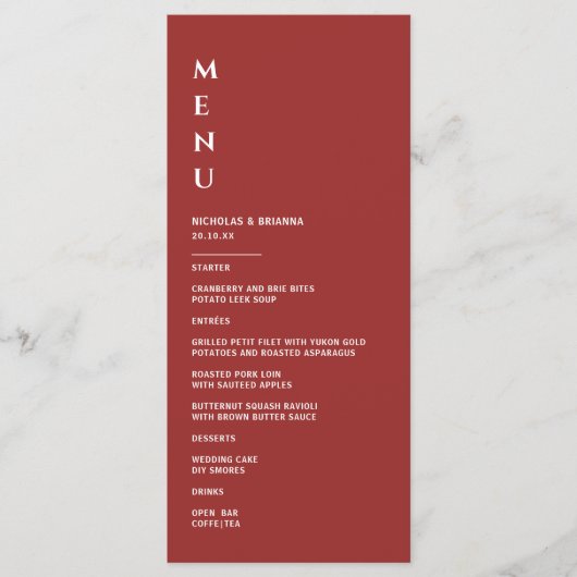 Menu Mariage rouge profond simple (Devant)