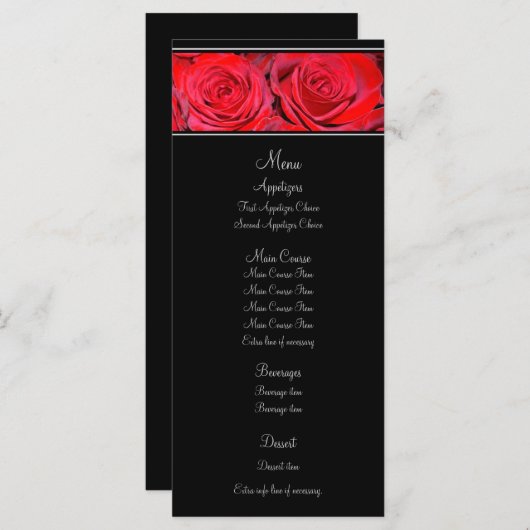 Menu Mariage Rouge Rose Noir Argent (Devant / Derrière)