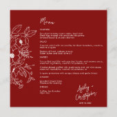 Menu Mariage rouge rubis floral minimal (Devant)