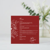 Menu Mariage rouge rubis floral minimal (Debout devant)