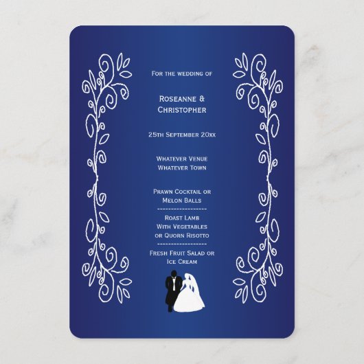 Menu mariage Royal Blue Colour Bride Groom (Dos)