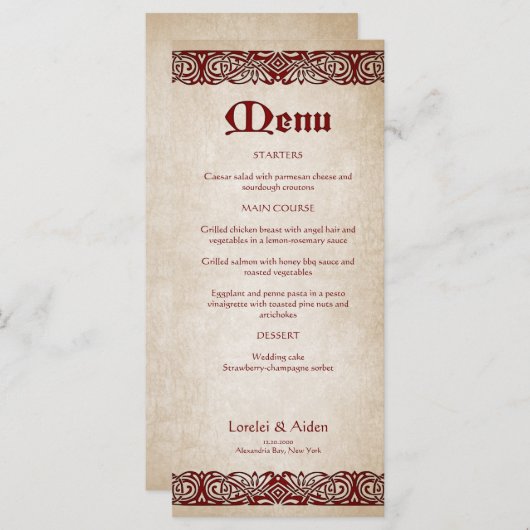 Menu Mariage royal de l'épée (Devant / Derrière)