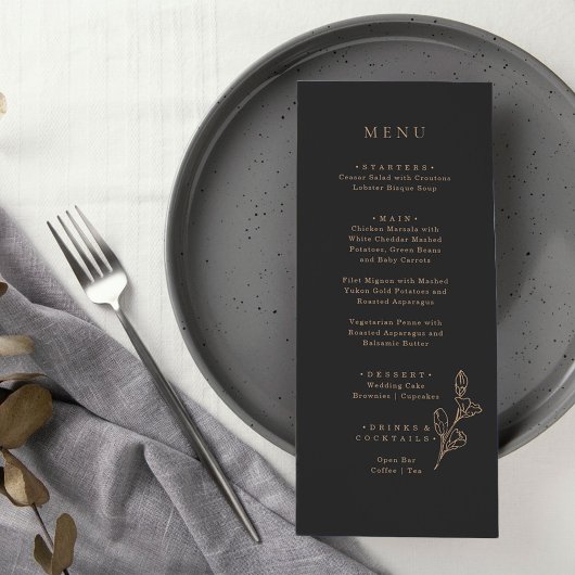 Menu Mariage Royal Noir Simple Minimaliste
