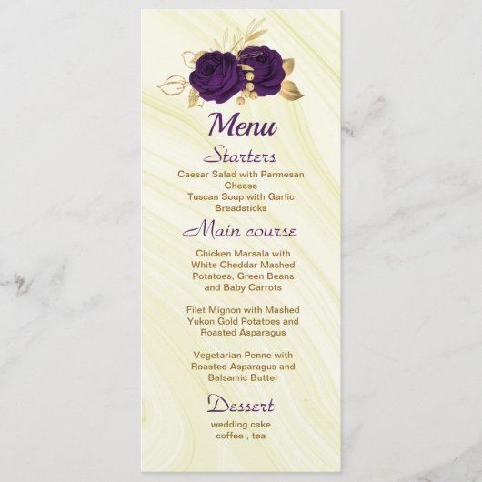 Menu mariage royal royal violet or fleuri (Devant)