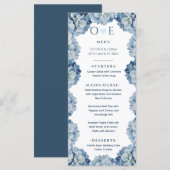 Menu Mariage Ruban d'Hydrangea Bleu Élégant (Devant / Derrière)