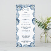 Menu Mariage Ruban d'Hydrangea Bleu Élégant (Debout devant)