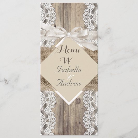 Menu Mariage Russe Beige Blanc dentelle Bois Burla (Devant)
