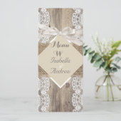 Menu Mariage Russe Beige Blanc dentelle Bois Burla (Debout devant)