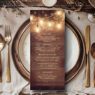 Menu Mariage Rustic Country Lights