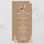 Menu Mariage Rustic Lace Burlap String Lights (Devant / Derrière)