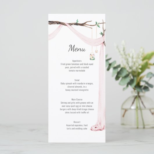 Menu Mariage Rustic Pink Drape Tree Branch (Debout devant)
