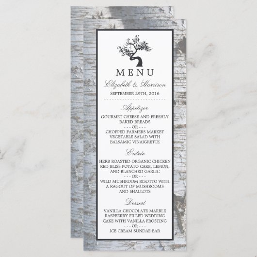 Menu Mariage Rustic Silver Birch Tree (Devant / Derrière)