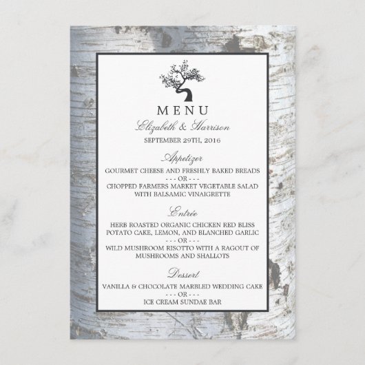 Menu Mariage Rustic Silver Birch Tree (Devant)