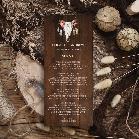 Menu Mariage Rustique Antler en bois foncé