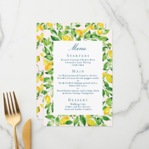 Menu Mariage rustique au citron et au feuillage