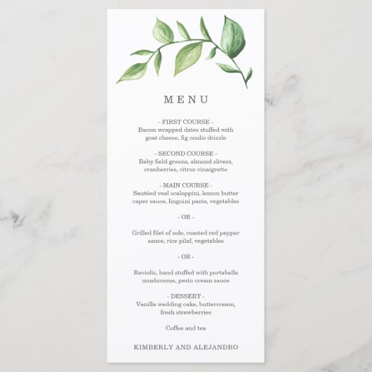 Menu Mariage rustique avec une végétation simple et élé (Devant)