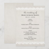 Menu Mariage rustique beige lin et dentelle (Devant / Derrière)