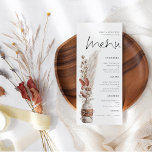 Menu Mariage Rustique Boho Pampas Grasses<br><div class="desc">Menu Rustique Mariage Boho Pampas Grasses. Des herbes de couleur automne dans un vase de style rustique décorent le coin inférieur gauche,  avec un script élégant pour Menu et facile à personnaliser le reste du texte à vos exigences.</div>
