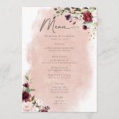 Menu Mariage Rustique Bourgogne & Roses Rose Pâle (Devant)